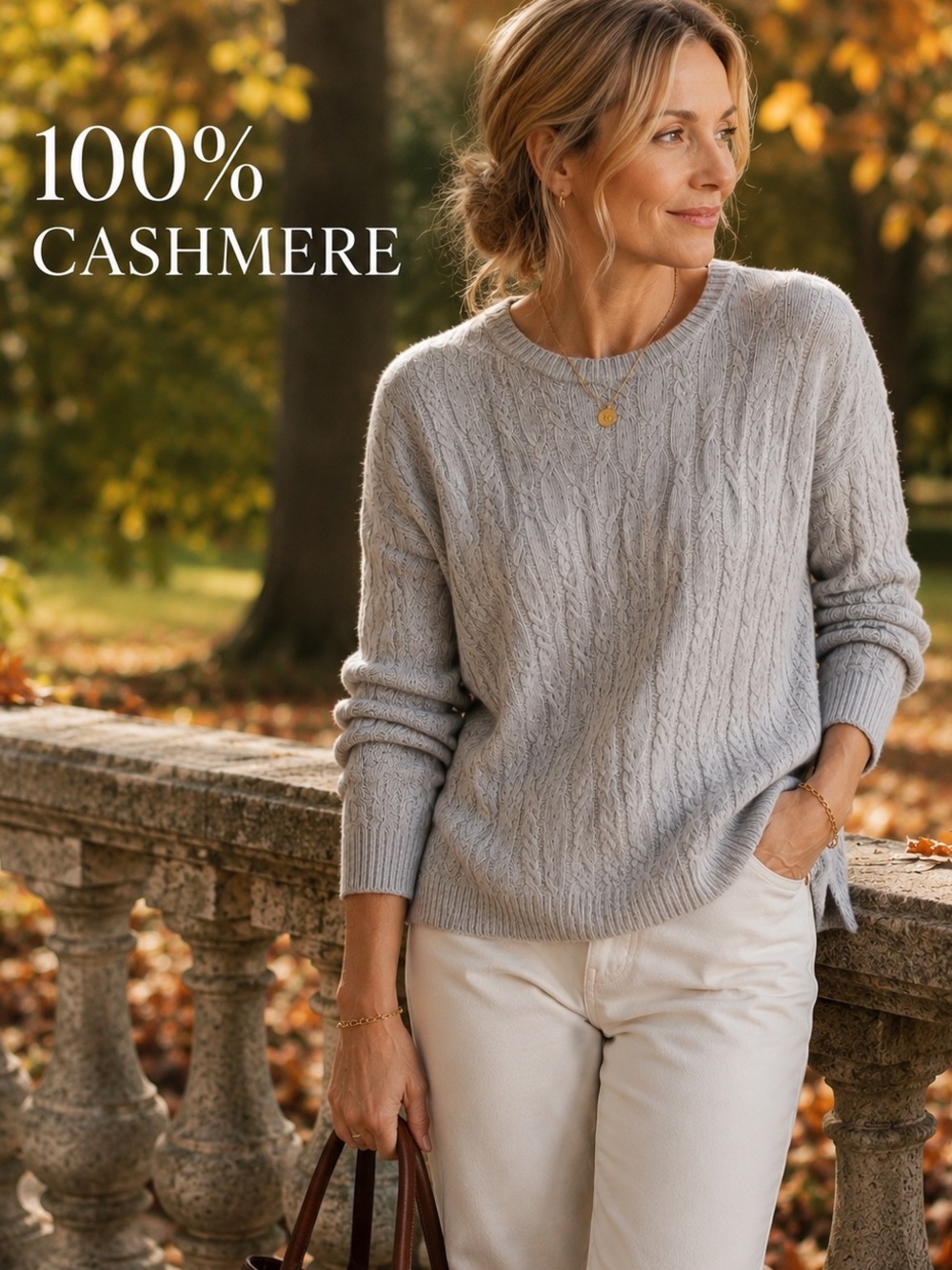 Precious Fibers 100% Cashmere Cable Knit Sweater Gray Size 1X Luxury Soft
